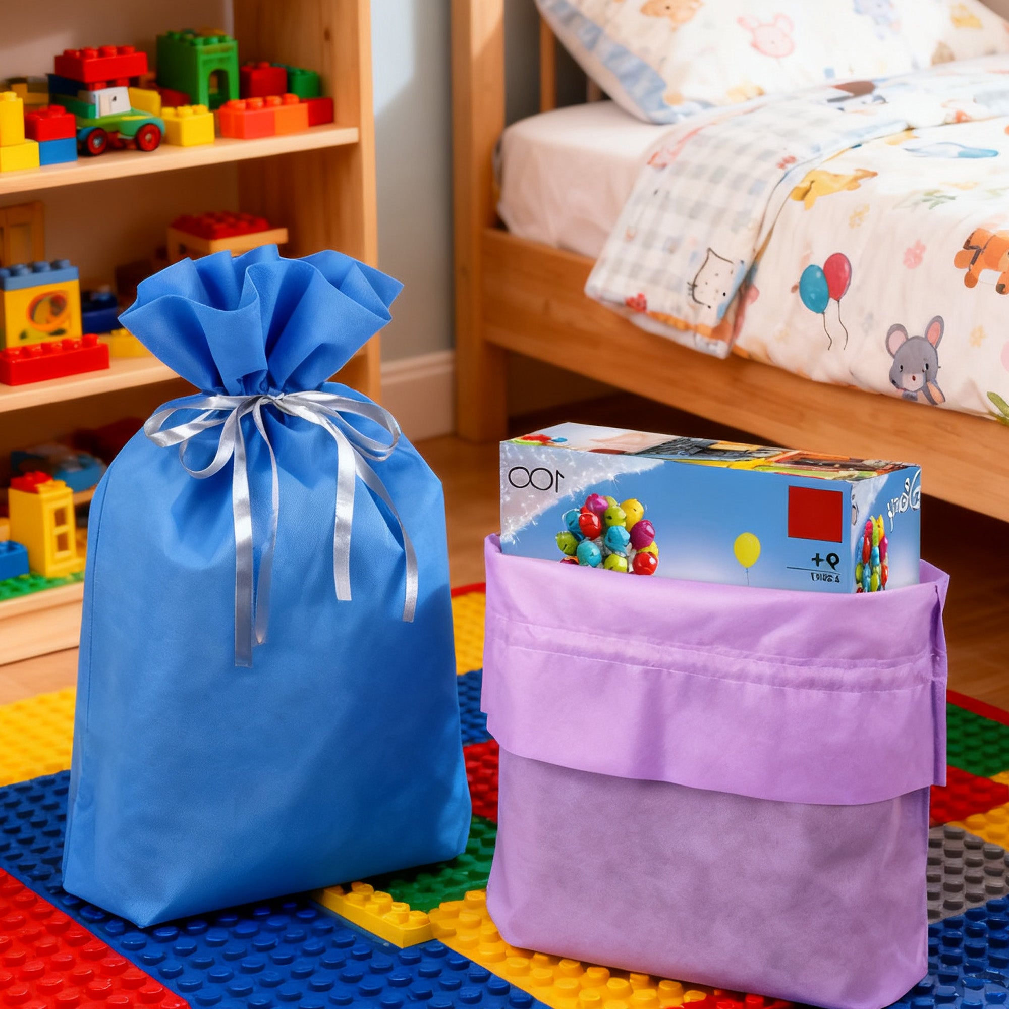 Linkidea 6 Pack Reusable Drawstring Gift Bags, Durable Fabric Party Favor Bags for Birthday & Christmas, Multi-Color Toy Storage Pouches for Building Blocks, Bricks, Treats & Goodie Bags
