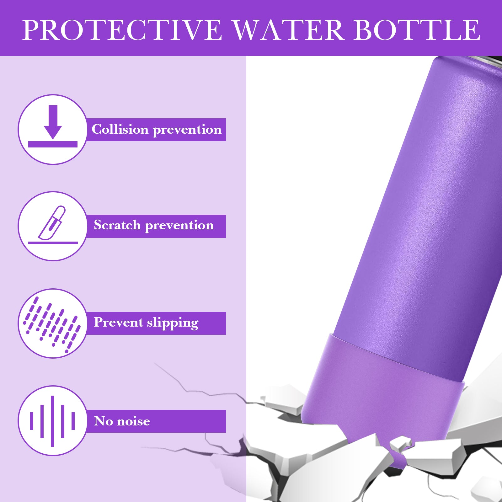 Linkidea 2 Pack Water Bottle Boot Compatible with IRON °FLASK Wide/Narrow Mouth 12oz/14oz/16oz/18oz/20oz/22oz/24oz, Silicone Bottle Bottom Sleeve Cover Bumper Protector (Purple)
