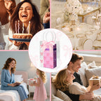 Linkidea 12 Pack Clear Gift Bags with Handles, Pink Ribbon Bows and Adhesive Dots, Gift Wrapping Bags for Party Favors, Weddings, Birthdays, Baby Showers and Celebrations