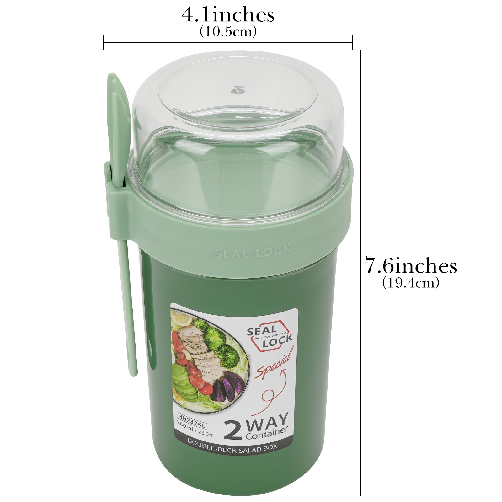 Linkidea Overnight Oats Containers with Lids, 33.4 oz Airtight Plastic Yogurt Cups with Spoons and Lids, Portable Overnight Oats Container for Milk, Cereal, Fruit, Yogurt, Fits Work/Picnic (Green)