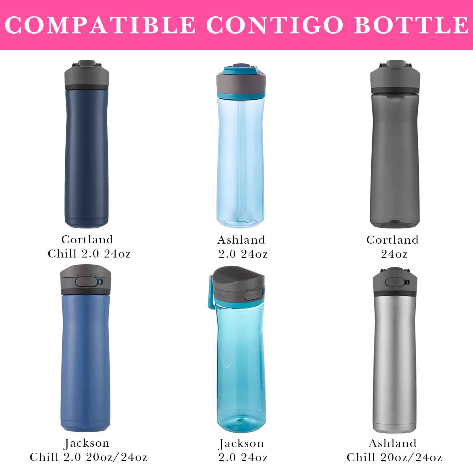 Linkidea 2 Pack Water Bottle Boot Compatible with Contigo Jackson Chill 2.0 20oz/24oz, Cortland 24oz, Silicone Anti-Slip Bottle Bottom Bumper Protector (Pink)