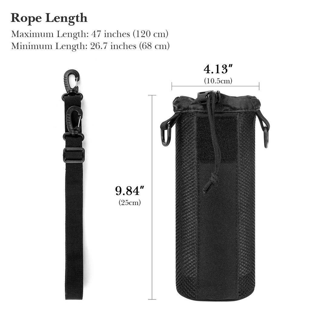 Linkidea Drawstring Molle Water Bottle Carrier with Strap Compatible with Owala FreeSip 32/40oz, Sustain Wide Mouth 48oz, Waterbottle Sling Bag Holder with Shoulder Strap, Black