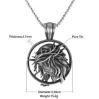 Pure Tin Jesus Christ Crown of Thorns Head Pendant Necklace, Round Jesus Face Pendant Chain for Men Women, 24" Link Chain