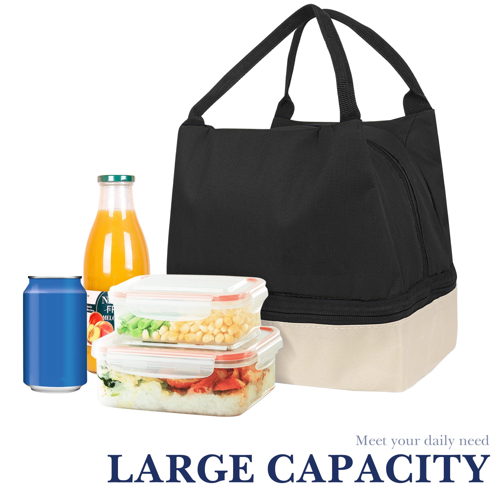 Linkidea Encrypted Oxford Cloth Lunch Bag, Large Capacity Reusable Insulated Lunch Bag for Picnic or Travel, Compatible with B.Box, Sunhanny, Pedeco, QQKO, Xgxn Lunch Box (Black)