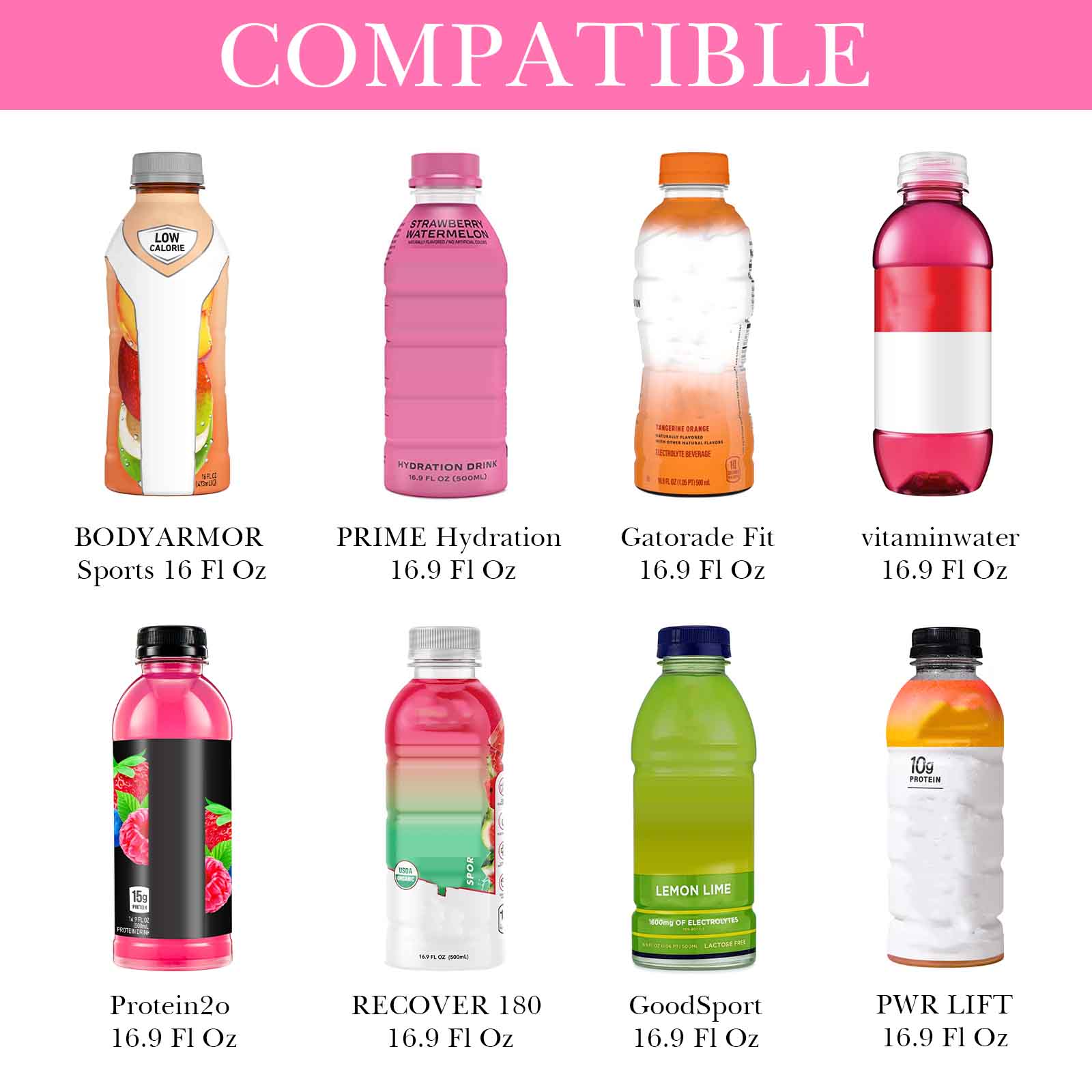 Linkidea Disposable Water Bottle Sleeve Compatible with 16.9Fl Oz PRIME Hydration, BODYARMOR, Gatorade Fit, Insulated Neoprene Plastic Sports Drink Cover with Lockable Zipper, Pink