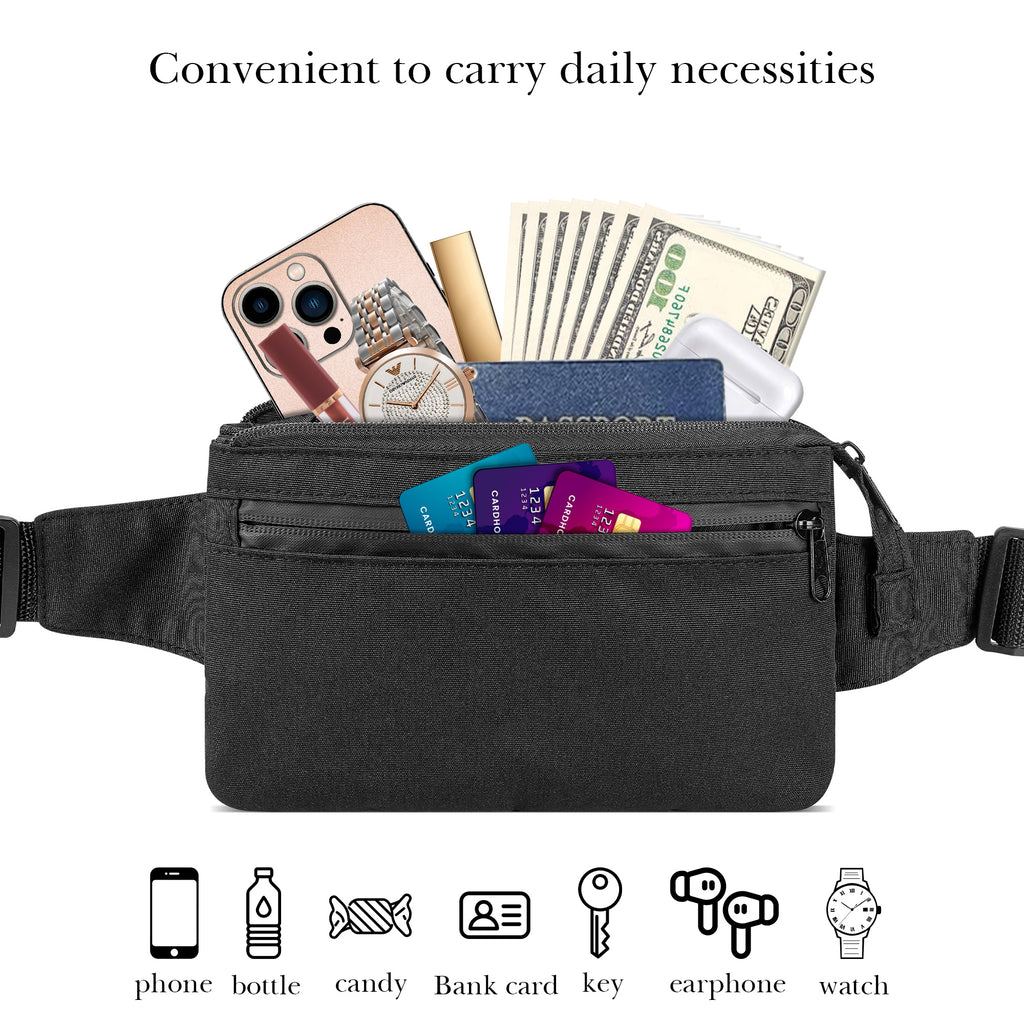 Extra Long Strap Fanny Pack, 59 Inch Max Adjustable Strap Plus Size Crossbody Bag, Extended Length Waist Bag for Travel Hiking Running Sports Black (Black)