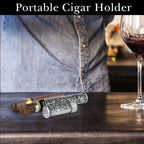 Linkidea Zinc Alloy Vintage Stripe Pattern Cigar Holder Case, Men's Airtight Single Tube, Portable Travel Cigar Case Compatible with 50 Ring Gauge Cigars (Silver)