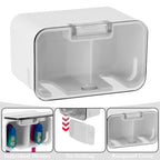 Linkidea 2-Pack Self-Adhesive Toothbrush Holder with Light Gray Cover, Dustproof Dual Slots Brush Holder for Shower, Compatible with Colgate Renewal, Oral-B CrossAction Toothbrush