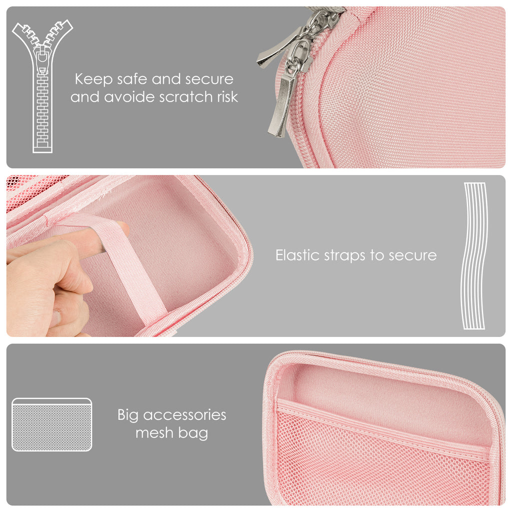 Linkidea Handheld Game Console Carrying Case, Shockproof Travel Storage Organizer Compatible with Mini Game Player Box for Charging Cable, EarPods, Batteries and Accessories (Pink)