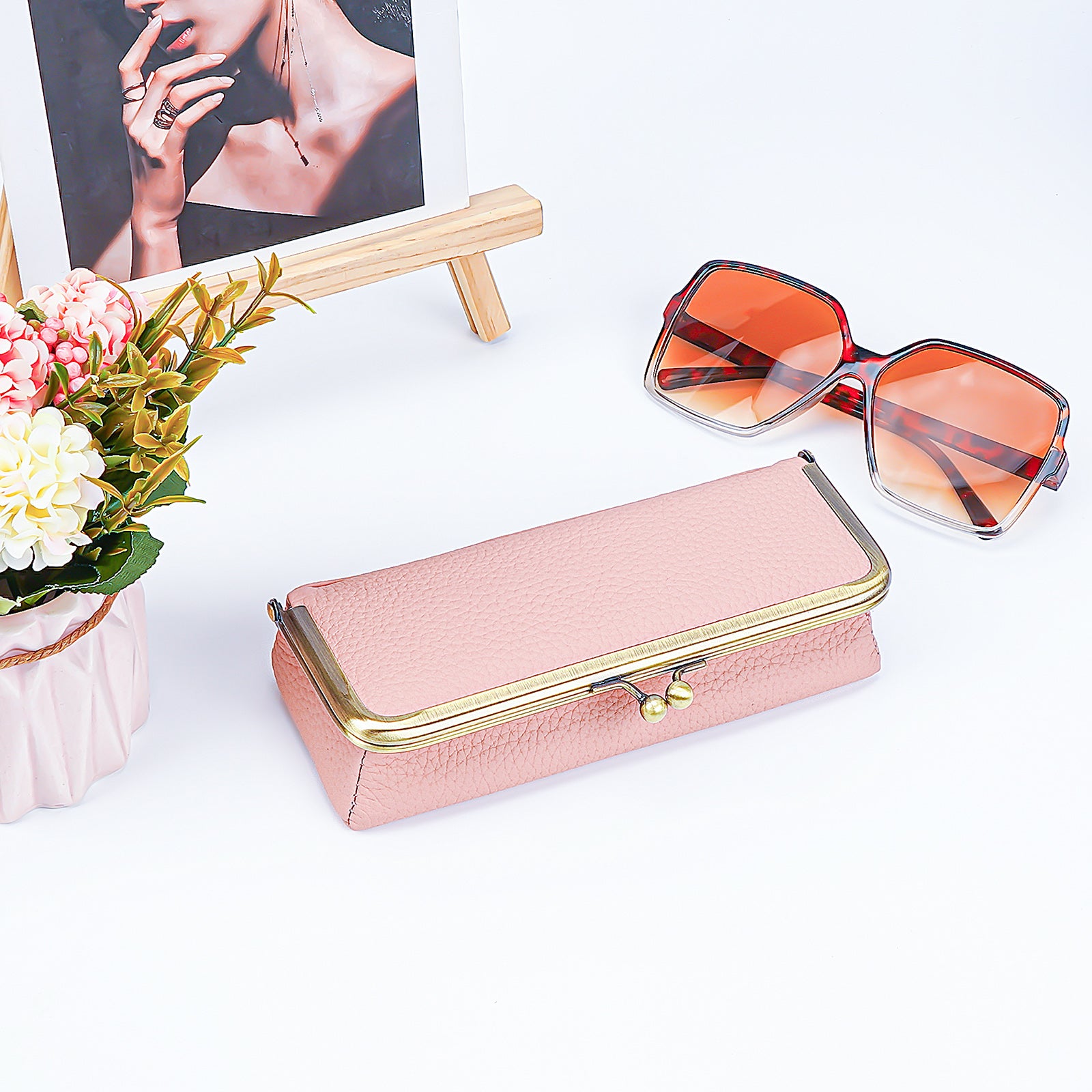 Extra Large Sunglasses Pouch Case, Pink Vegan Leather Shades Organizer Soft Bag Compatible with Rayban RBR0501S RB3549 RB4374 QUAY Versace VE4395