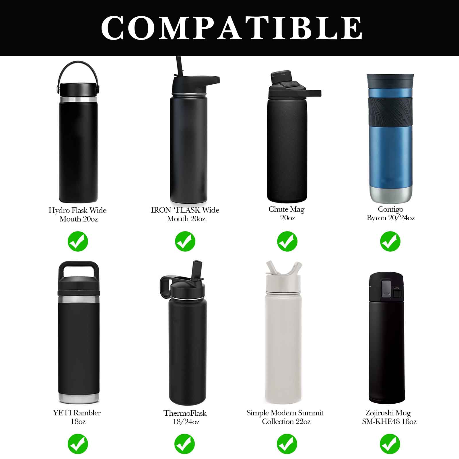 Linkidea Water Bottle Fence Sleeve with Hook Compatible with YETI Rambler Bottle 18oz, Hydro Flask Wide Mouth Bottle 18oz/20oz, Neoprene Bottle Shoulder Strap Bag for Outdoor Sports, Black
