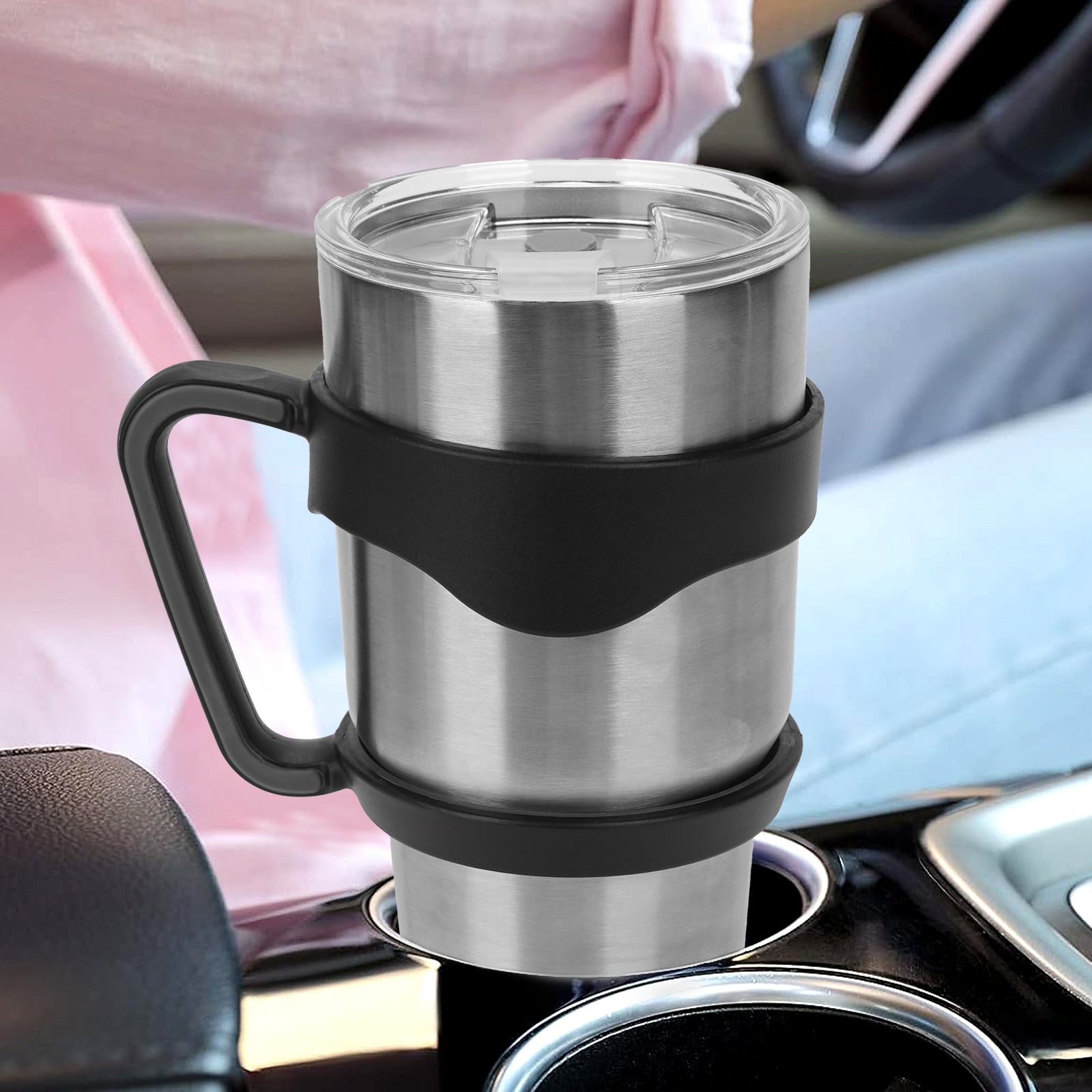 Linkidea Tumbler Handle Compatible with 30oz YETI Rambler, OZARK TRAIL Tumbler, Portable Anti Slip Travel Mug Grip, Black