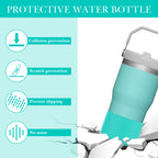 Linkidea 2 Pack Water Bottle Boot Compatible with Stanley Quencher H2.0 20oz/30oz/40oz, IceFlow Flip 20oz/30oz, Silicone Water Bottle Bottom Sleeve Cover Bumper Protector (Mint)
