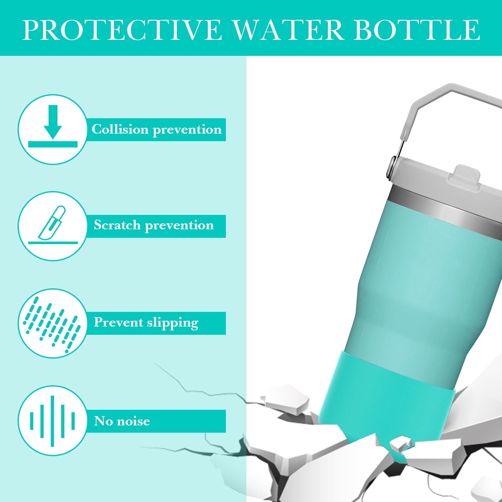 Linkidea 2 Pack Water Bottle Boot Compatible with Stanley Quencher H2.0 20oz/30oz/40oz, IceFlow Flip 20oz/30oz, Silicone Water Bottle Bottom Sleeve Cover Bumper Protector (Mint)