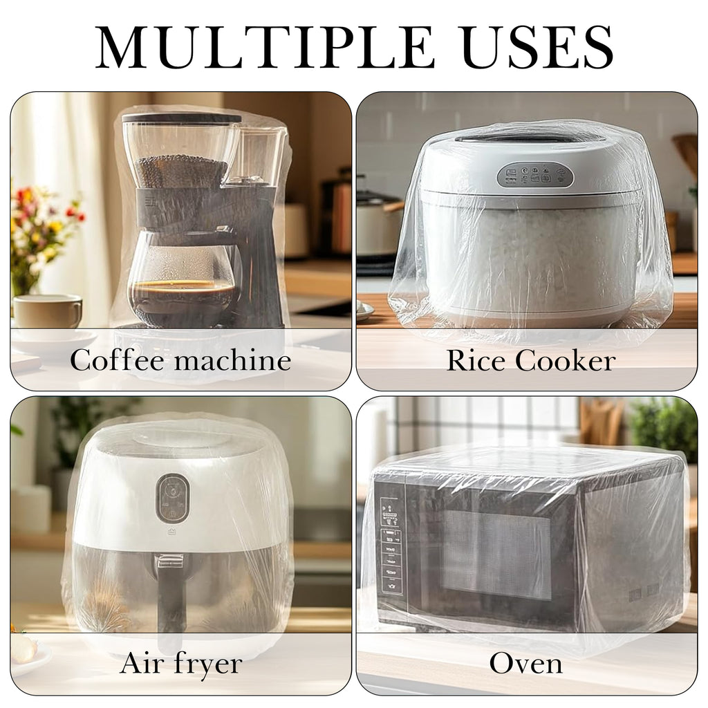Linkidea 50 Pack Disposable Kitchen Appliance Covers, Clear Elastic Dust Covers for Air Fryer, Oven, Rice Cooker, Blender, Fan, Small Appliance Storage (Transparent)