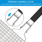 Linkidea Square Portable BBQ Grill Basket, Stainless Steel Fish Barbecue Accessories with Removable Secure Locking Handle, Picnic Grill Rack for Outdoor Cooking Vegetables Fishes Shrimp
