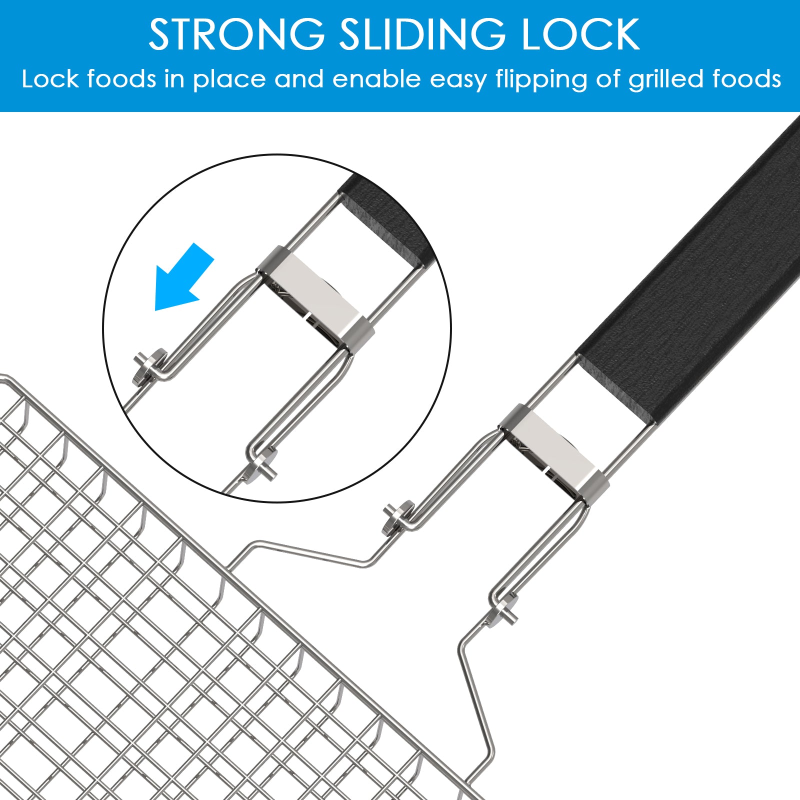 Linkidea Square Portable BBQ Grill Basket, Stainless Steel Fish Barbecue Accessories with Removable Secure Locking Handle, Picnic Grill Rack for Outdoor Cooking Vegetables Fishes Shrimp