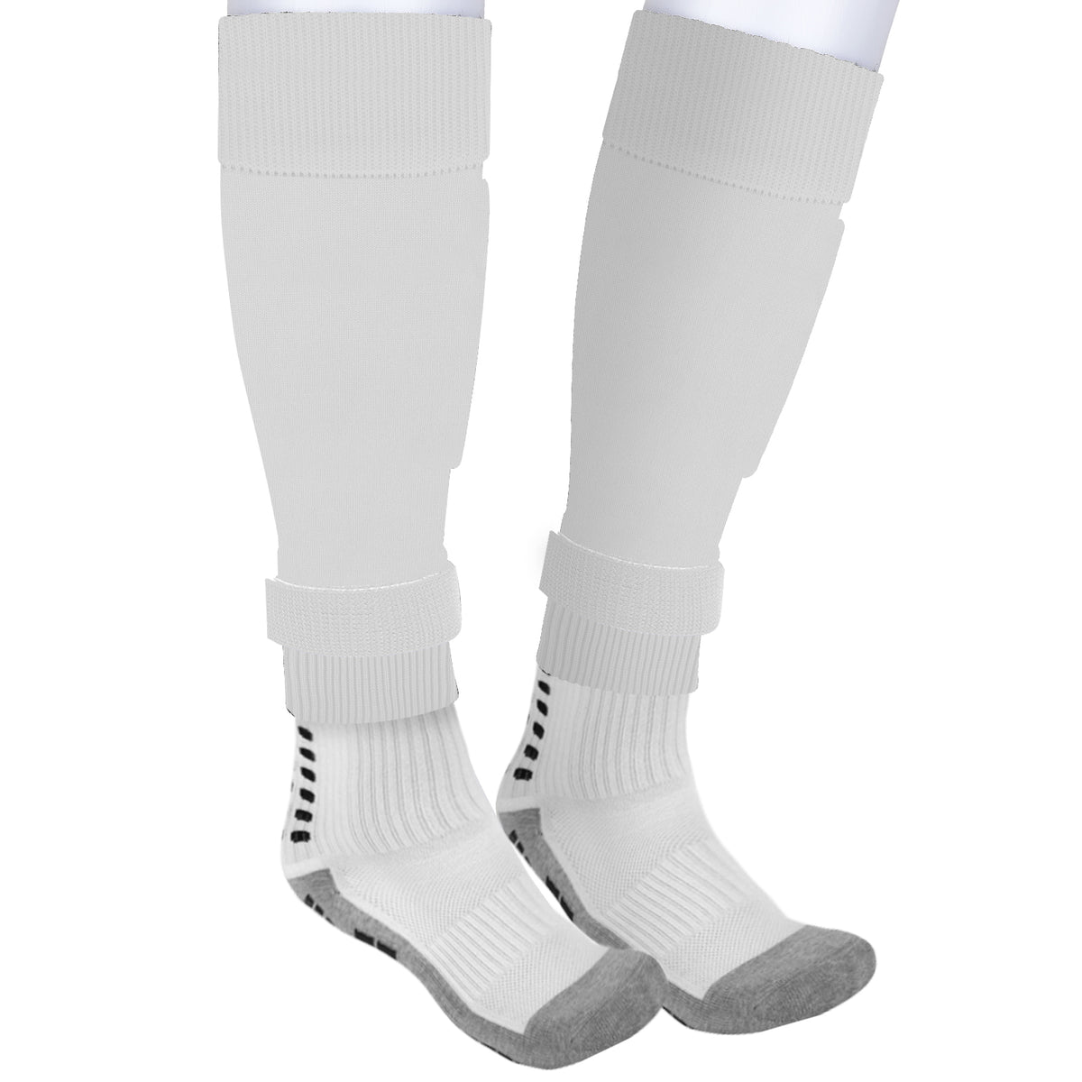 Linkidea Kids Soccer Grip Socks with Shin Guard Sleeve for Age 6 - 9 (White)