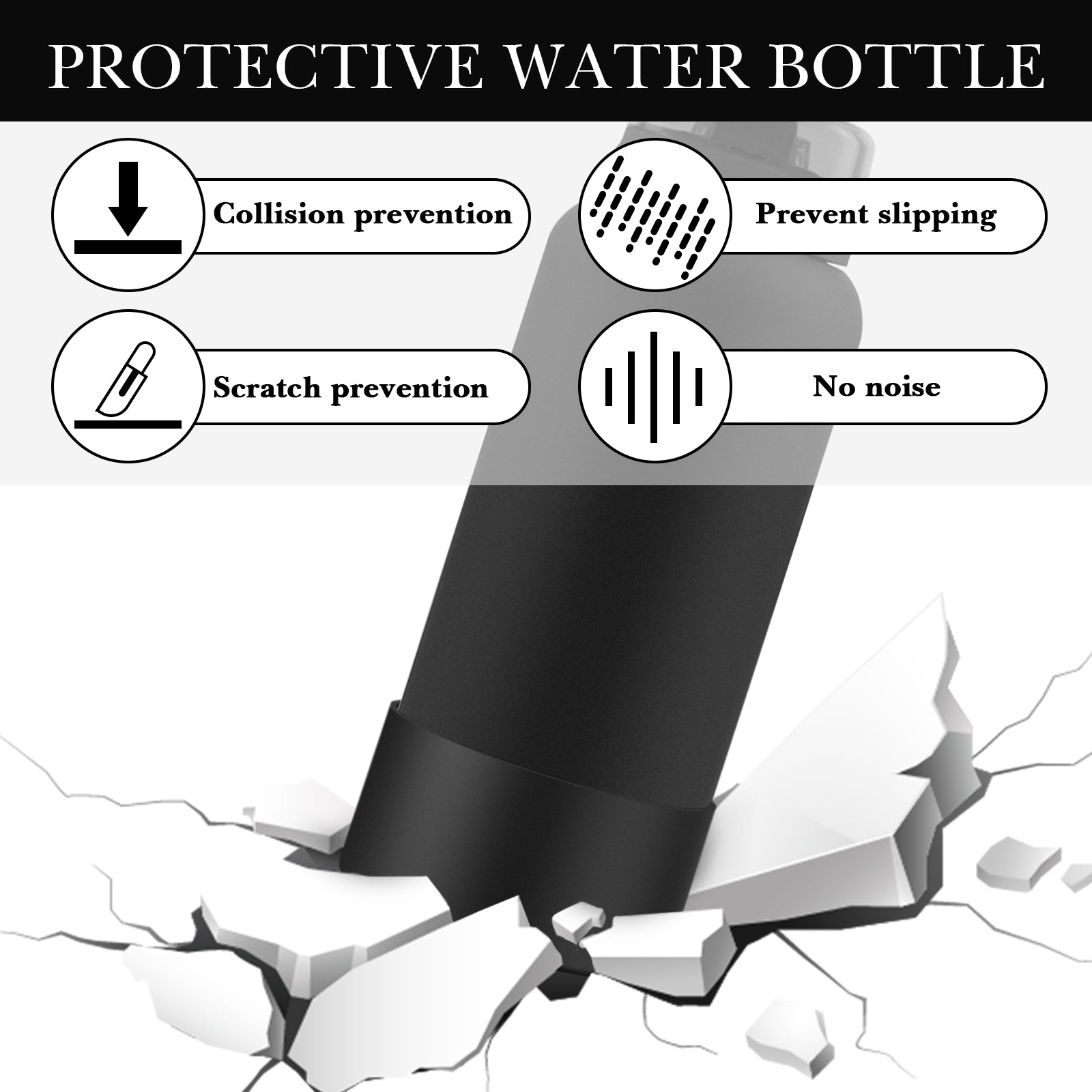 Linkidea 2 Pack Water Bottle Boot Compatible with Ello Cooper / Pop & Fill Bottle 32oz, Silicone Anti-Slip Bottle Bottom Sleeve Bumper Protector (Black)