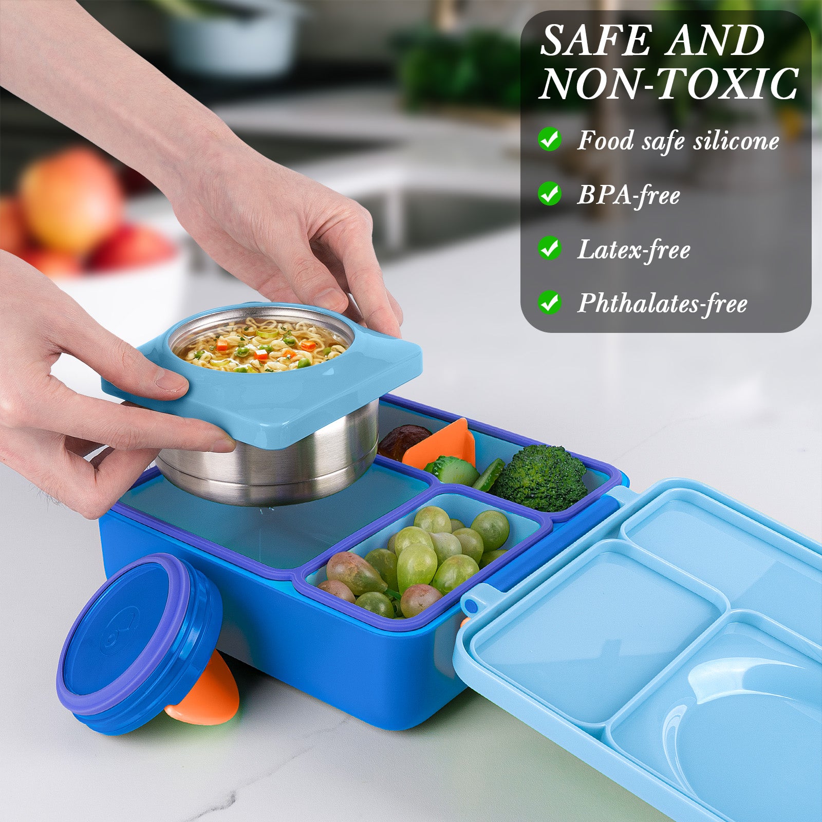 Linkidea 4 Pcs Silicone Seal Replacement, Exact Fit Lid Seal Gasket Compatible with OmieBox, Leakproof Food Safe Parts & Accessories for Bento Box (Blue)