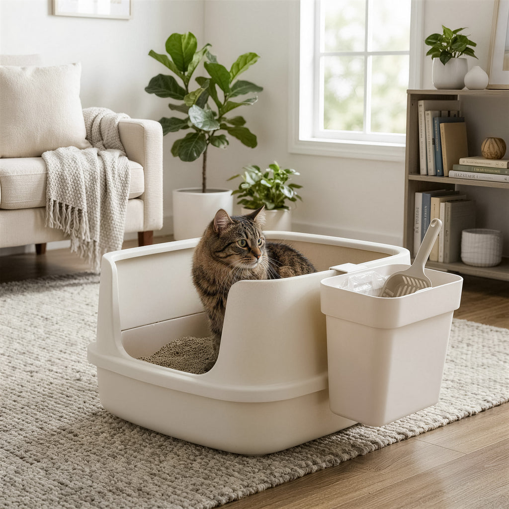 Linkidea Cat Litter Disposal Station with 100 Liners, Side-Hanging Cleanup Bin for Litter Boxes, Space-Saving Waste Management Solution with Integrated Hook