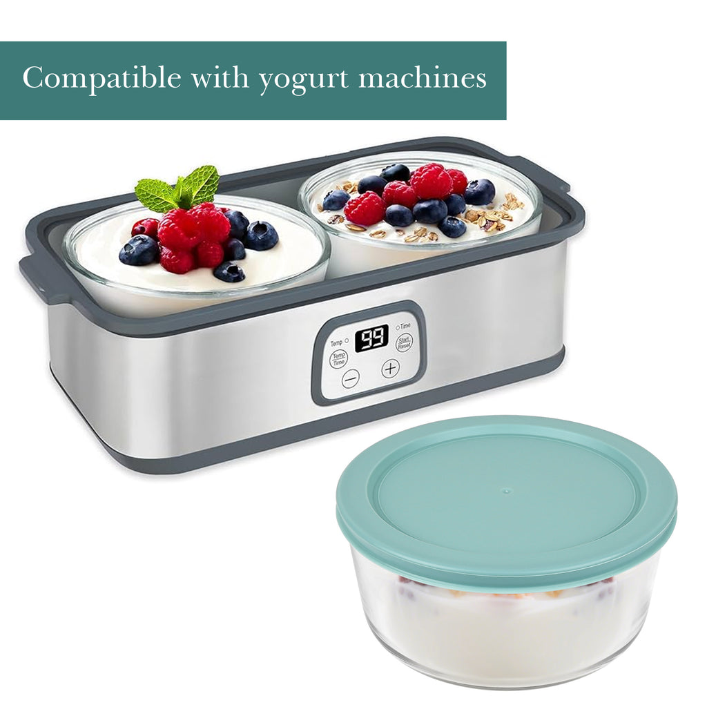 Linkidea 2 Pack Yogurt Container, 31.7 oz Round Glass Storage Bowl with Lid, Air Insulated Meal Prep Containers for Yogurt, Exact Size Compatible with Ultimate Probiotic Yogurt Maker