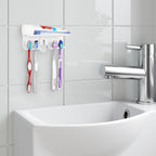 Linkidea 4 Slots Wallmount Toothbrush Holder for Bathroom, Plastic Self Adhesive Wall Mounted Tooth Brush Hanger Compatible with Colgate Extra Clean, Renewal, Oral-B CrossAction (White)
