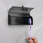 Linkidea Wall Mount Toothbrush Holder for Shower, Stainless Steel Adhesive Hanger, 6 Slots Organizer Compatible with Colgate Extra Clean, Oral-B CrossAction (Black)
