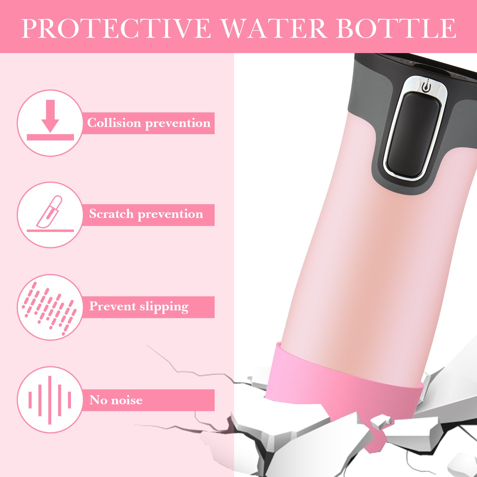 Linkidea 2 Pack Water Bottle Boot Compatible with Contigo West Loop 2.0 16oz/20oz/24oz, Huron 2.0 16oz/20oz, Silicone Anti-Slip Bottle Bottom Bumper Protector (Light Pink)