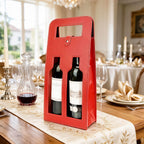Linkidea Luxury Wine Gift Bag 2 Bottles, Leather Tote Carrier with Handle for Gifting/Business/Festive Occasions (Red)