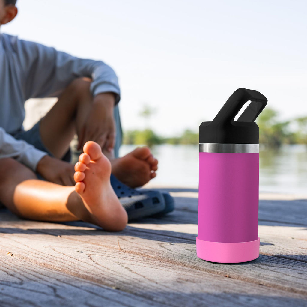 Linkidea 2 Pack Water Bottle Boot Compatible with YETI Rambler Jr. Kids 12oz, Rambler Bottle 12oz/18oz, Yonder 20oz, Silicone Anti-Slip Bottle Bottom Bumper Protector (Pink)