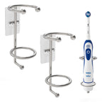 Linkidea 2 Pack Wall Mounted Electric Toothbrush Holder for Bathroom, Shower, Stainless Steel Power Toothbrush Hanger, Self Adhesive Wallmounted Tooth Brush Organizer (Sliver)