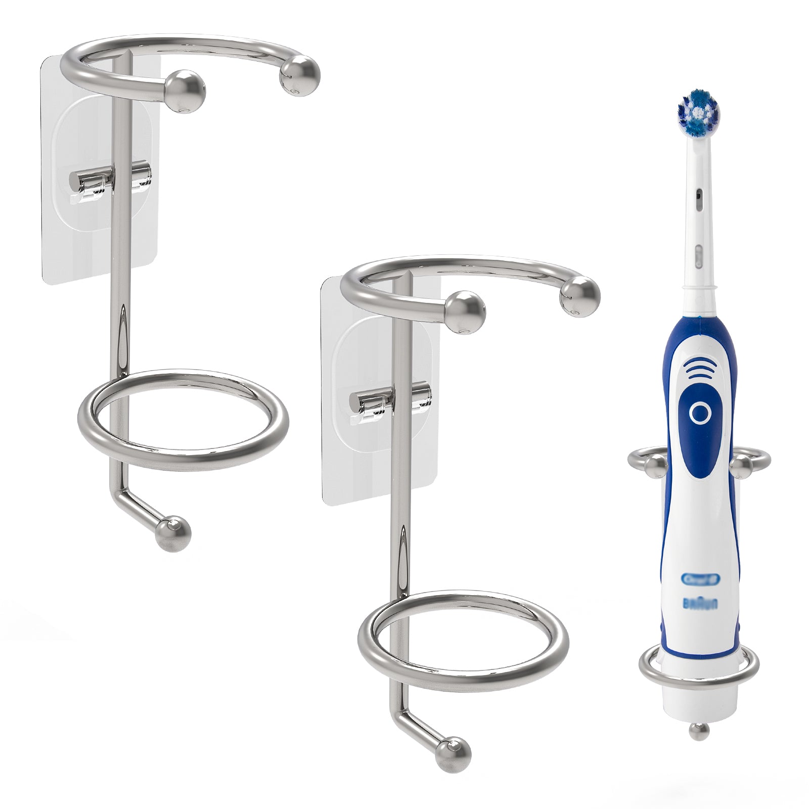 Linkidea 2 Pack Wall Mounted Electric Toothbrush Holder for Bathroom, Shower, Stainless Steel Power Toothbrush Hanger, Self Adhesive Wallmounted Tooth Brush Organizer (Sliver)