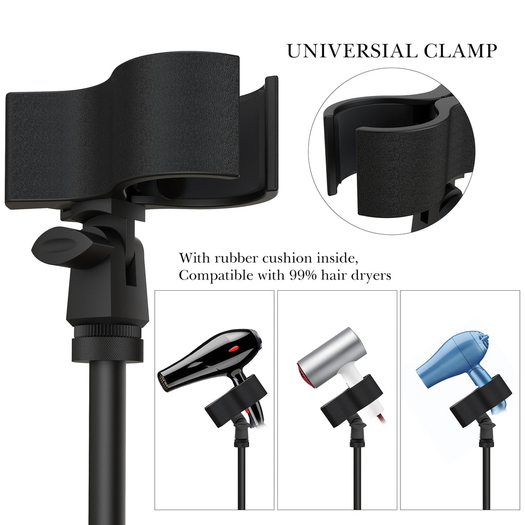 Hair Dryer Stand Hands Free, Heavy Duty 24 to 76 inches Adjustable Blow Dryer Holder with Non-Slip Tripod and Universal Clip for Salons and Home Use