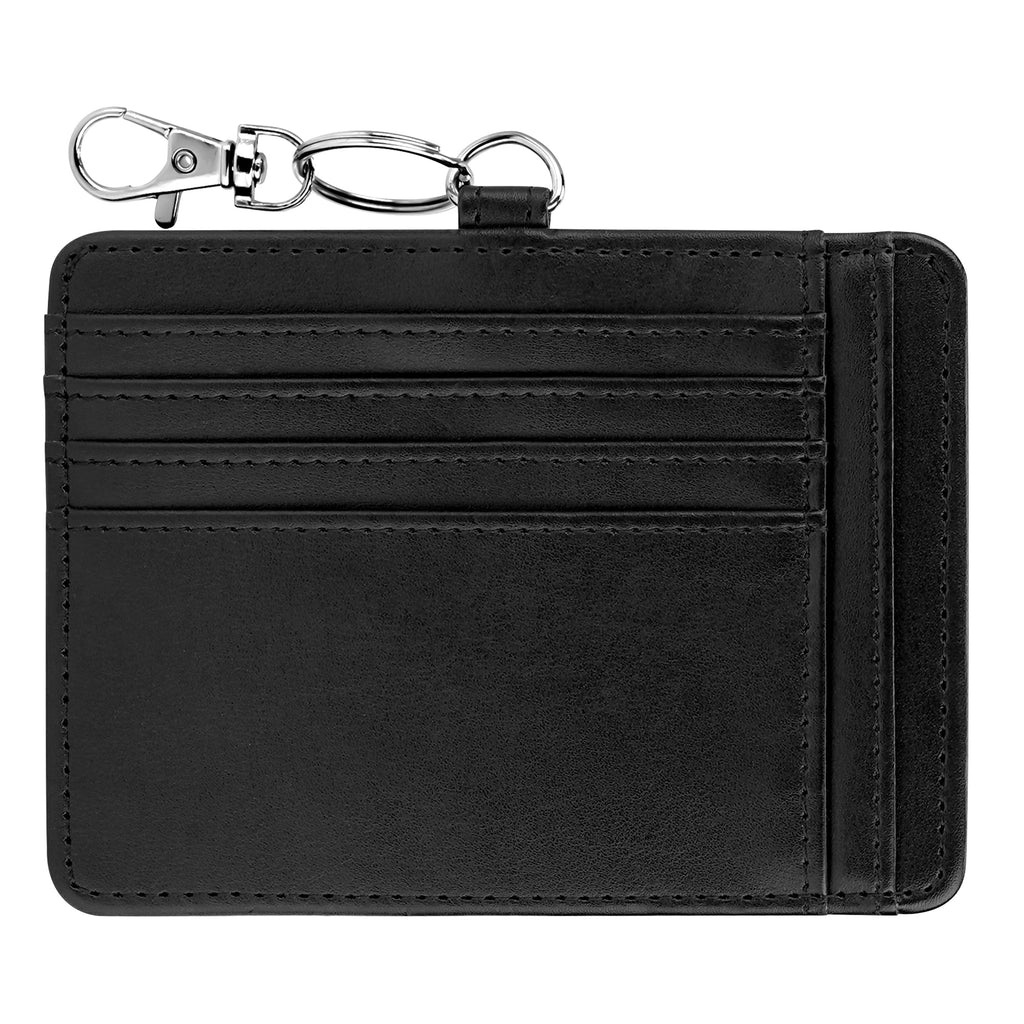 Linkidea Minimalist PU Leather Card Holder Wallet for Men & Women, Multi Card Slots Slim ID Holder with Keychain & Zipper Pocket, Compact Travel Wallet