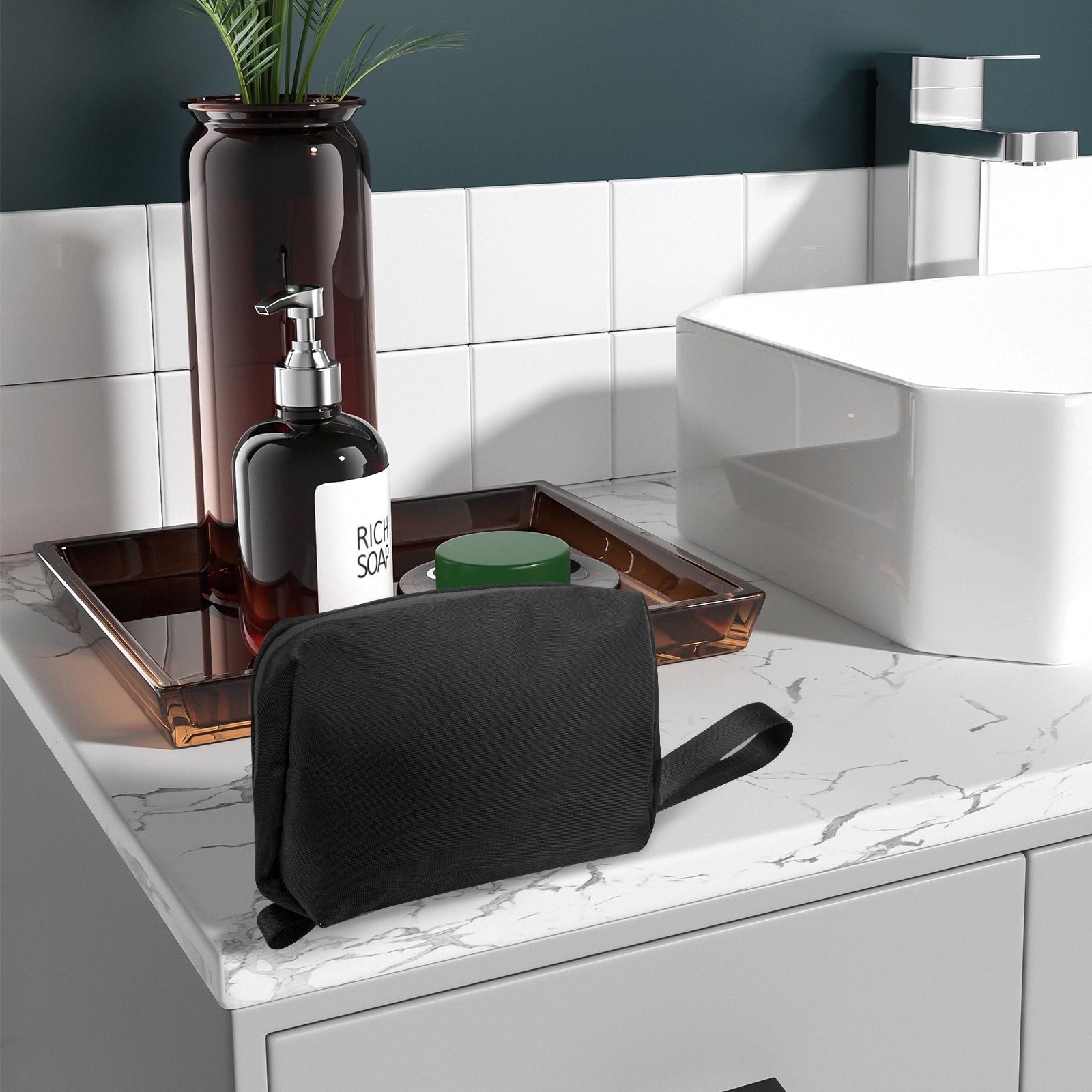 Linkidea Men's Travel Toiletry Bag, Portable Shaver & Beard Groomer Organizer, Waterproof Cosmetic Storage Pouch for Trimmer Accessories (Black)