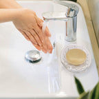 Linkidea Oval Glass Soap Dish with Pebble Design, Countertop Soap Saver for Shower, Bathroom (Clear)
