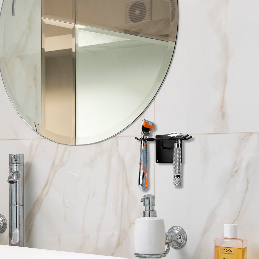 Linkidea Stainless Steel Shower Razor Holder, Wall Mount Safety Razor Stand for Bathroom, Compatible with Gillette Fusion 5 Power, Venus Platinum & ComfortGlide, Merkur MK-23C (Black)