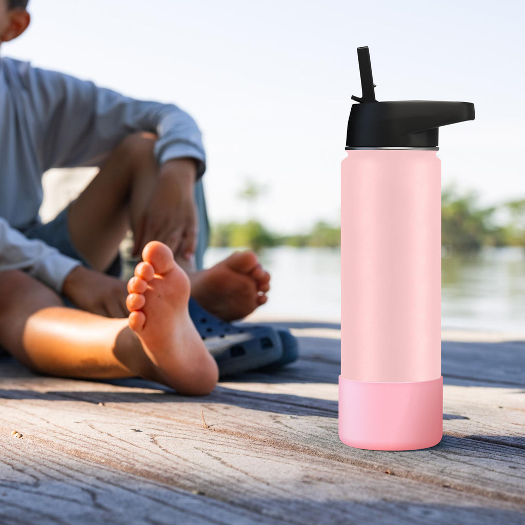 Linkidea 2 Pack Water Bottle Boot Compatible with IRON °FLASK Wide/Narrow Mouth 12oz/14oz/16oz/18oz/20oz/22oz/24oz, Silicone Bottle Bottom Sleeve Cover Bumper Protector (Light Pink)