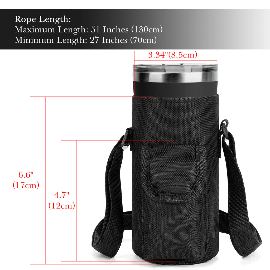Linkidea Tumbler Carrier with Strap Compatible with YETI Rambler Tumbler 20oz, IRON °FLASK Classic Tumbler 2.0 20/24oz, Coffee Mug Sling Bag Holder, Shoulder Strap with Pocket, Black