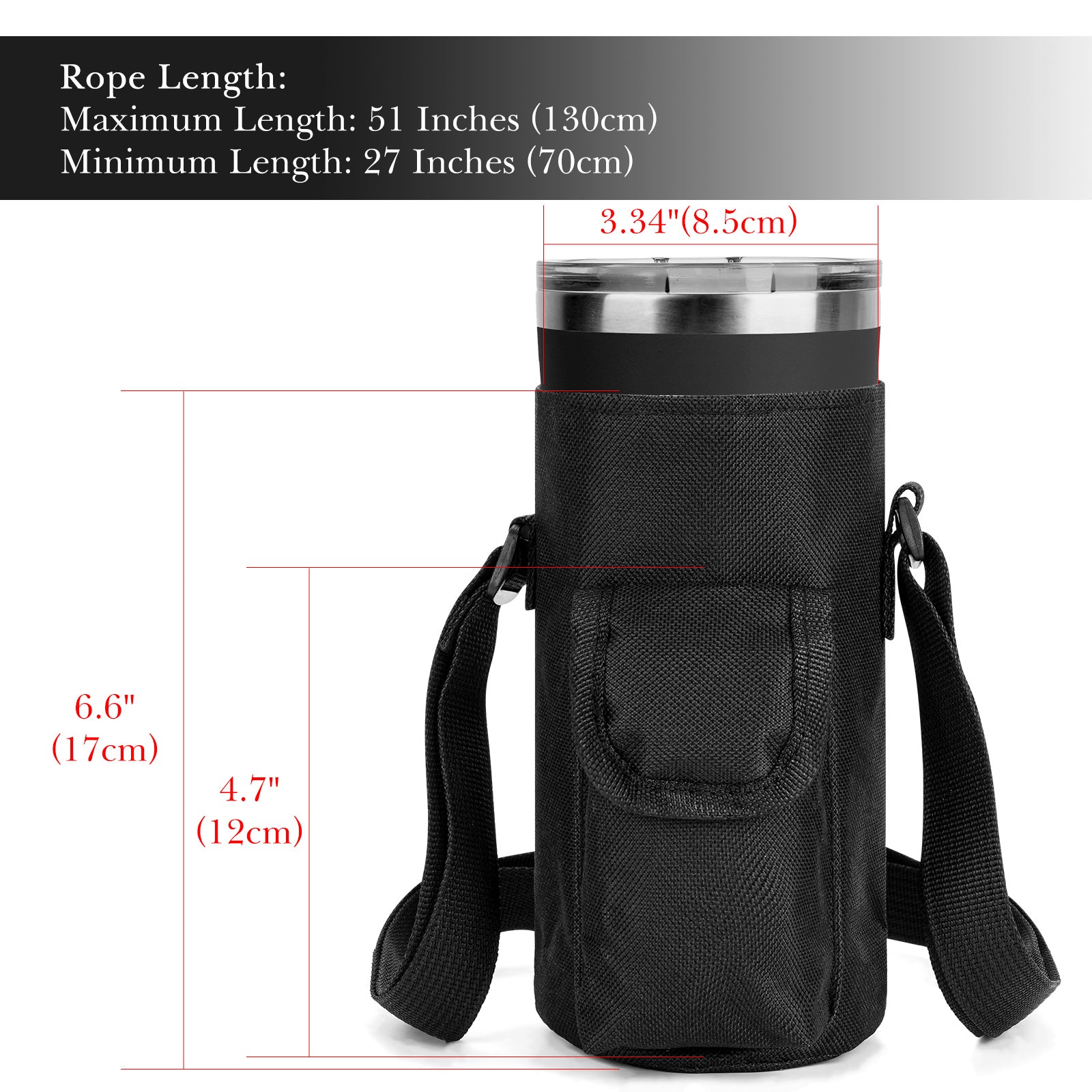 Linkidea Tumbler Carrier with Strap Compatible with YETI Rambler Tumbler 20oz, IRON °FLASK Classic Tumbler 2.0 20/24oz, Coffee Mug Sling Bag Holder, Shoulder Strap with Pocket, Black