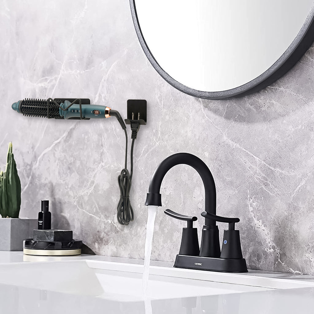 Linkidea Carbon Steel Wall Mounted Curling Iron Holder, Multifunction Hair Tool Storage Stand, Hair Straightener and Plug Organizer Rack Set (Black)