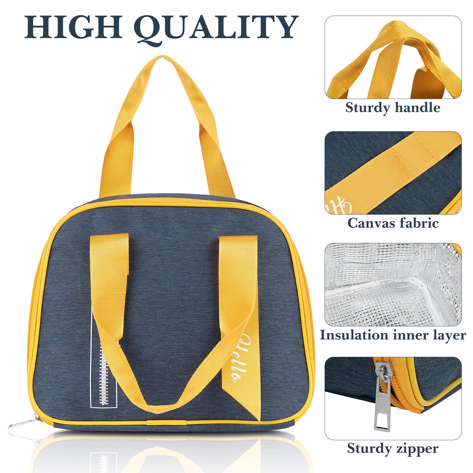 Linkidea Lunch Tote Bag, Insulated Lunch Bag with Hand Strap, Portable Lunch Bag with Zipper Fits Daily Use, Compatible with Bentgo Classic, Bentoheaven, Ello, NatraProw (Navy)