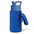 Linkidea Water Bottle Sleeve Compatible with Thermos FUNTAINER Tritan 16oz, Steel 12oz, Kids Bottle Holder Bag with Name Tag, Navy Blue