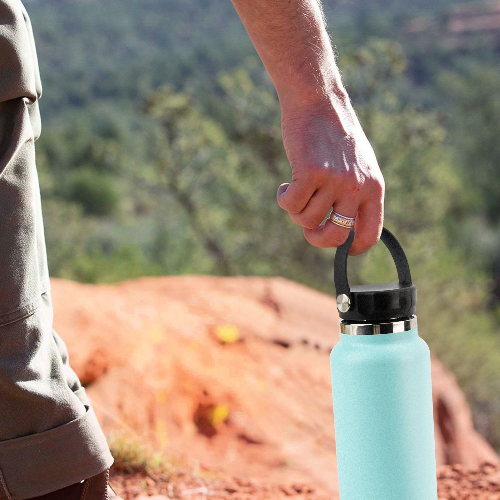 Linkidea Wide Mouth Water Bottle Lid with Handle Compatible with Hydro Flask Wide Mouth 12/16/18/20/32/40/64oz, Waterbottle Replacement Wide Mouth Flex Cap (Black)