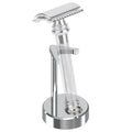 Linkidea Premium Men's Razor Stand, Safety Razor Holder Compatible with Vikings Blade the Chieftain, Merkur 34C, 700002, 23C, 38C, Shaving Tool Organizer for Bathroom Counter (Silver)