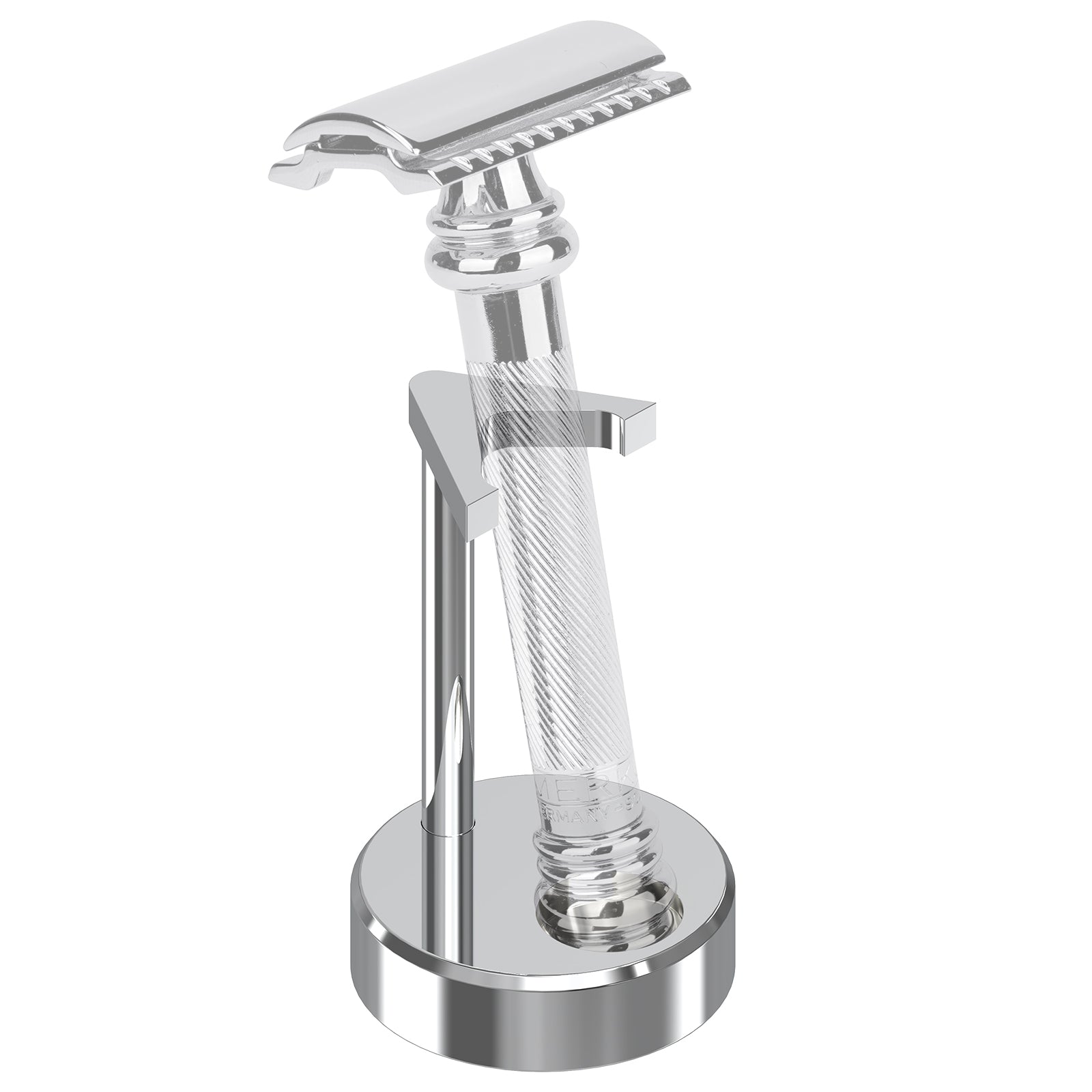 Linkidea Premium Men's Razor Stand, Safety Razor Holder Compatible with Vikings Blade the Chieftain, Merkur 34C, 700002, 23C, 38C, Shaving Tool Organizer for Bathroom Counter (Silver)