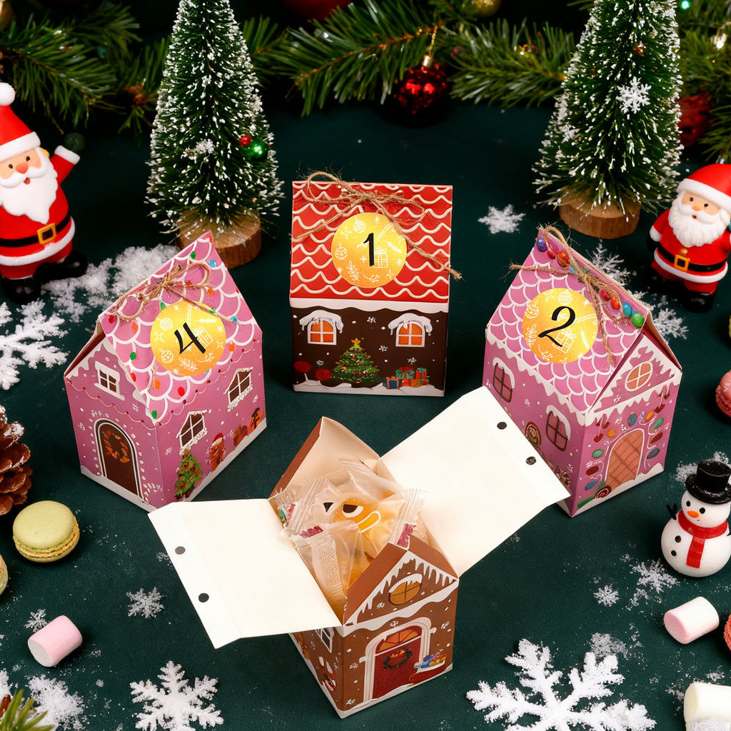 Linkidea 24 Pcs Christmas Gingerbread House Candy Case Set, Holiday Party Favors, Paper Treat Boxes for Family & Festive Gift Packaging