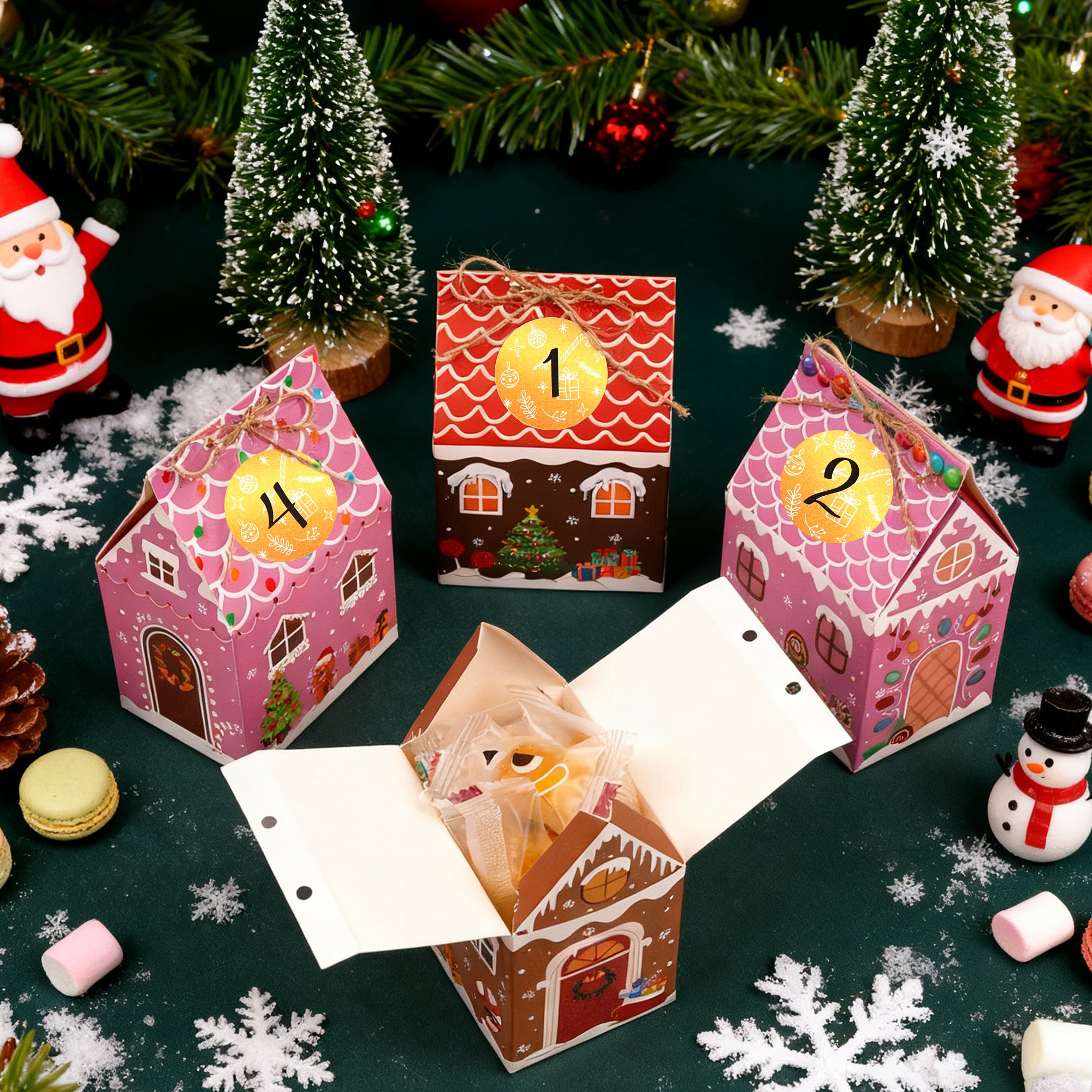 Linkidea 24 Pcs Christmas Gingerbread House Candy Case Set, Holiday Party Favors, Paper Treat Boxes for Family & Festive Gift Packaging