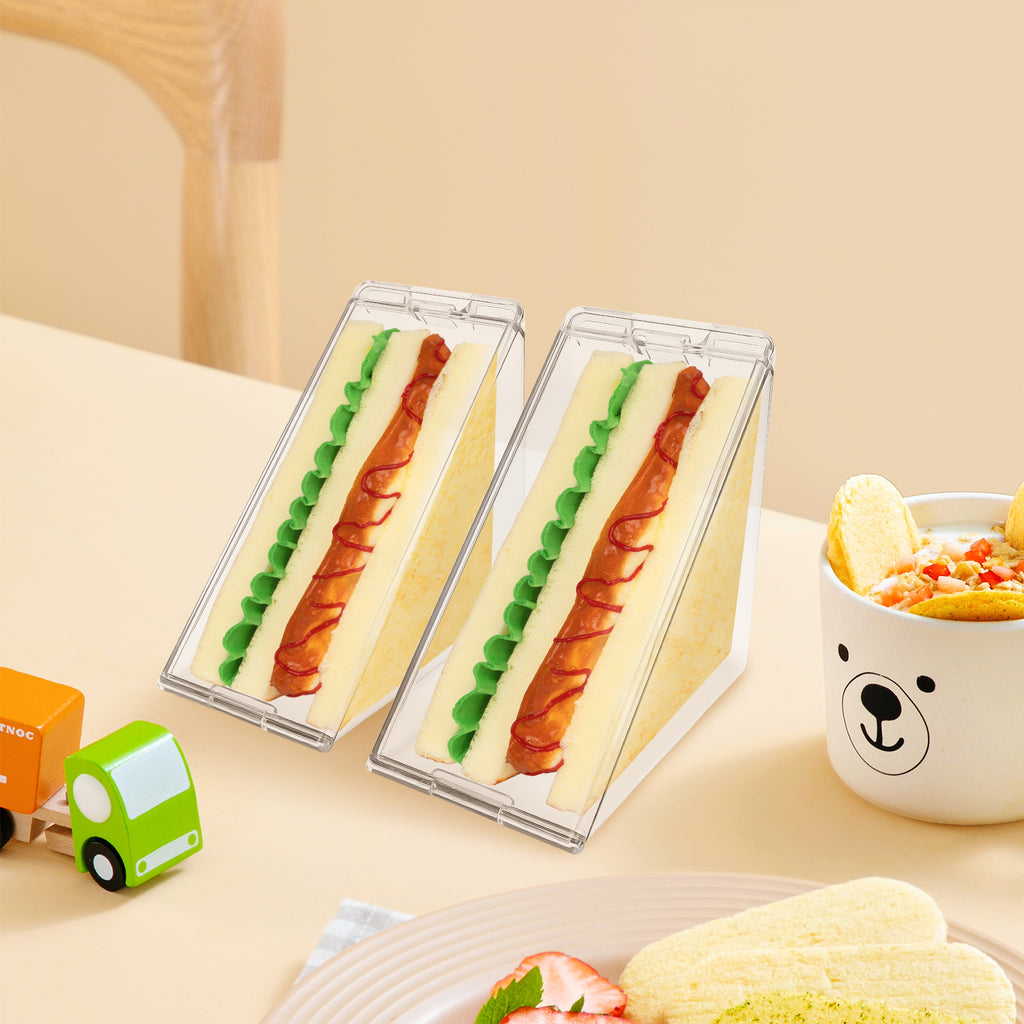 Linkidea 2 Pcs Triangular Sandwich Containers with Cover, Charcuterie Boxes with Clear Lids for Sandwich Storage, Portable Sandwiches Storage Box Fits Picnic, Travel, Work